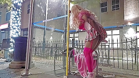 Dildo And Cum At The Bus Stop